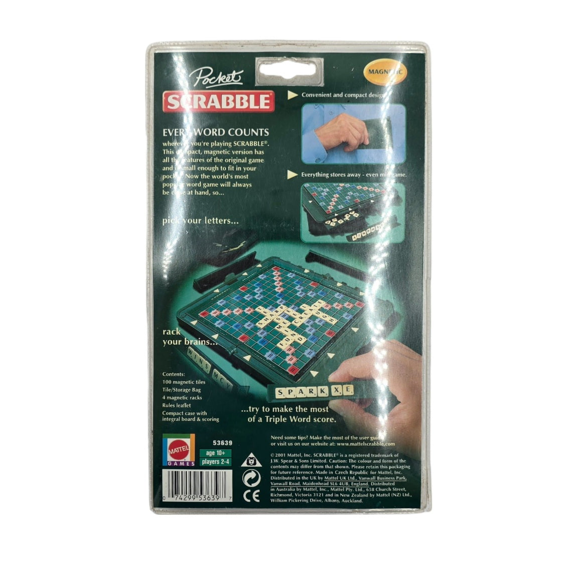 Vintage Mattel Pocket Scrabble Magnetic Board Game